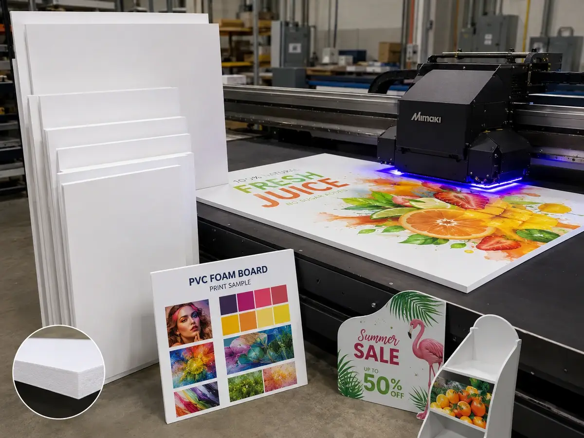 PVC foam board material and printing process for retail displays
