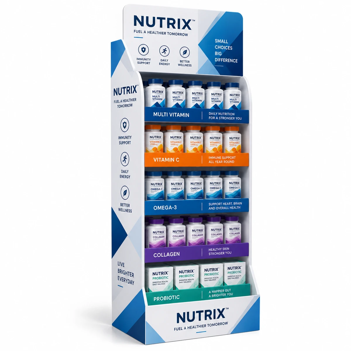 Custom PVC floor display stand for vitamins and dietary supplements