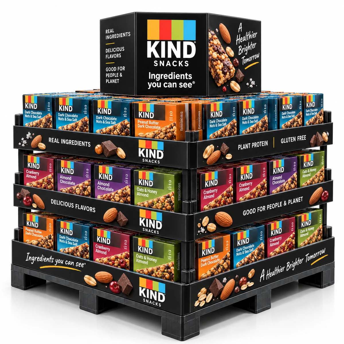 Four-sided open PVC pallet display for packaged snack products