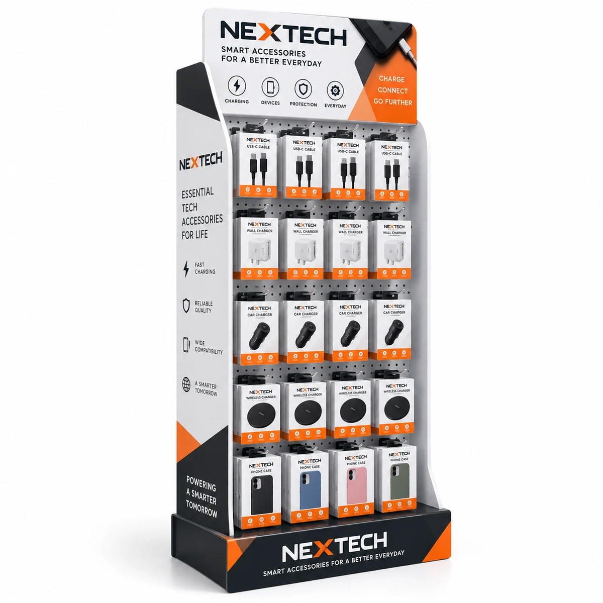 Custom PVC peg display rack for mobile phone and charging accessories