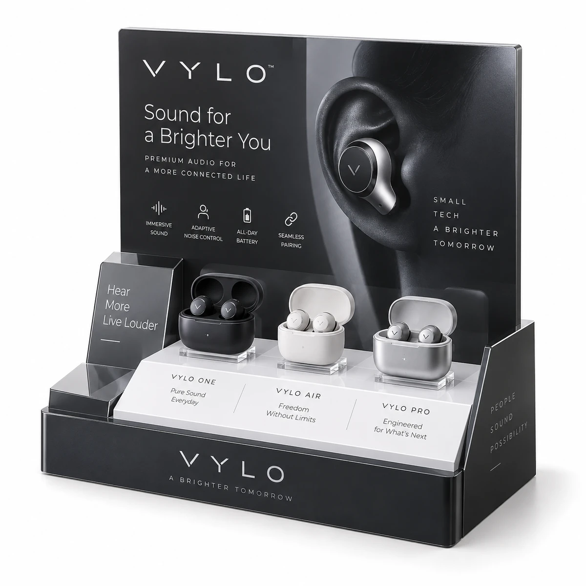 Premium custom PVC electronics display stand for wireless earbuds